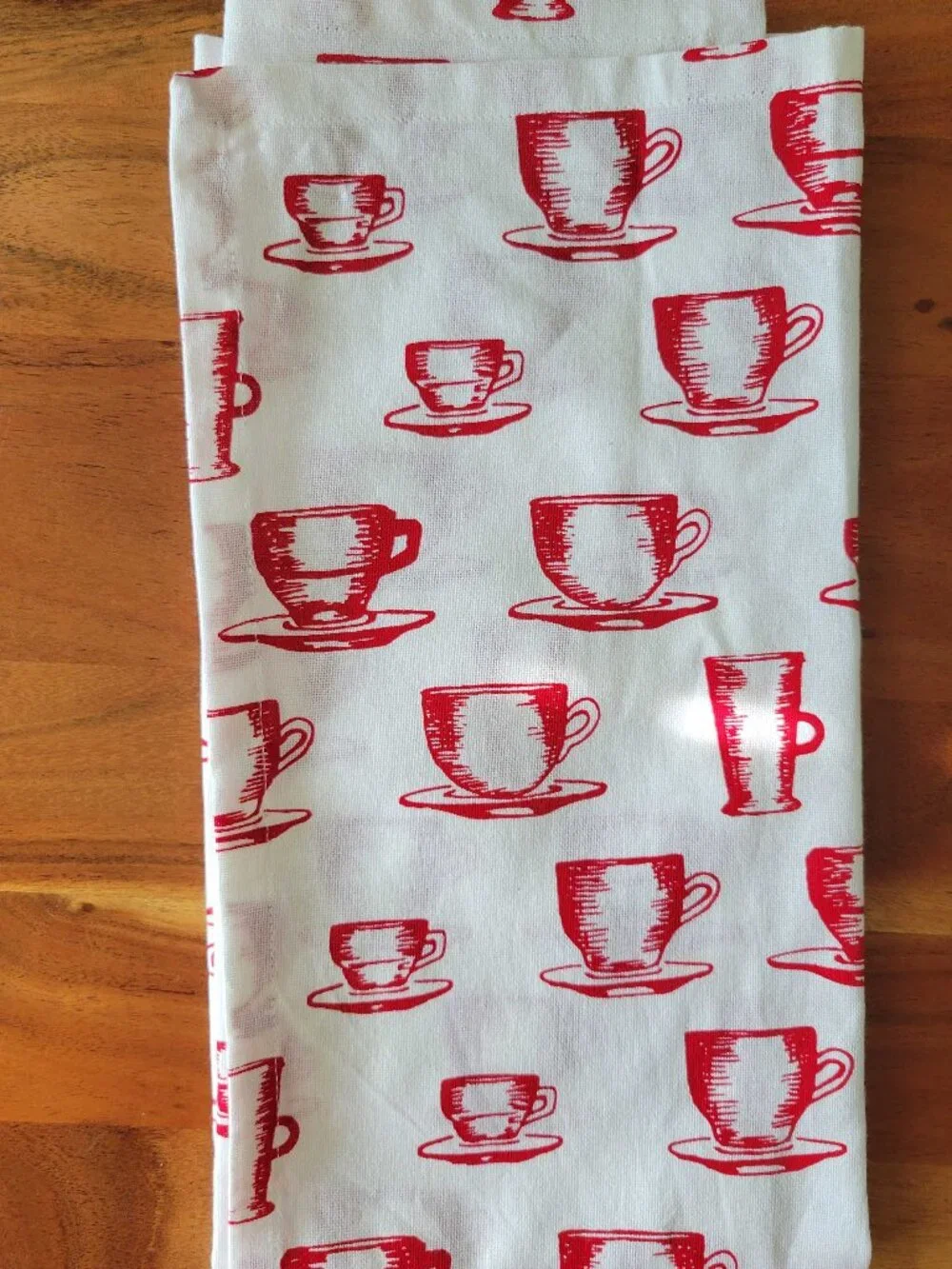 Sur La Table Cotton Kitchen Towels Red White Tea Cups Caffe Set Of 2